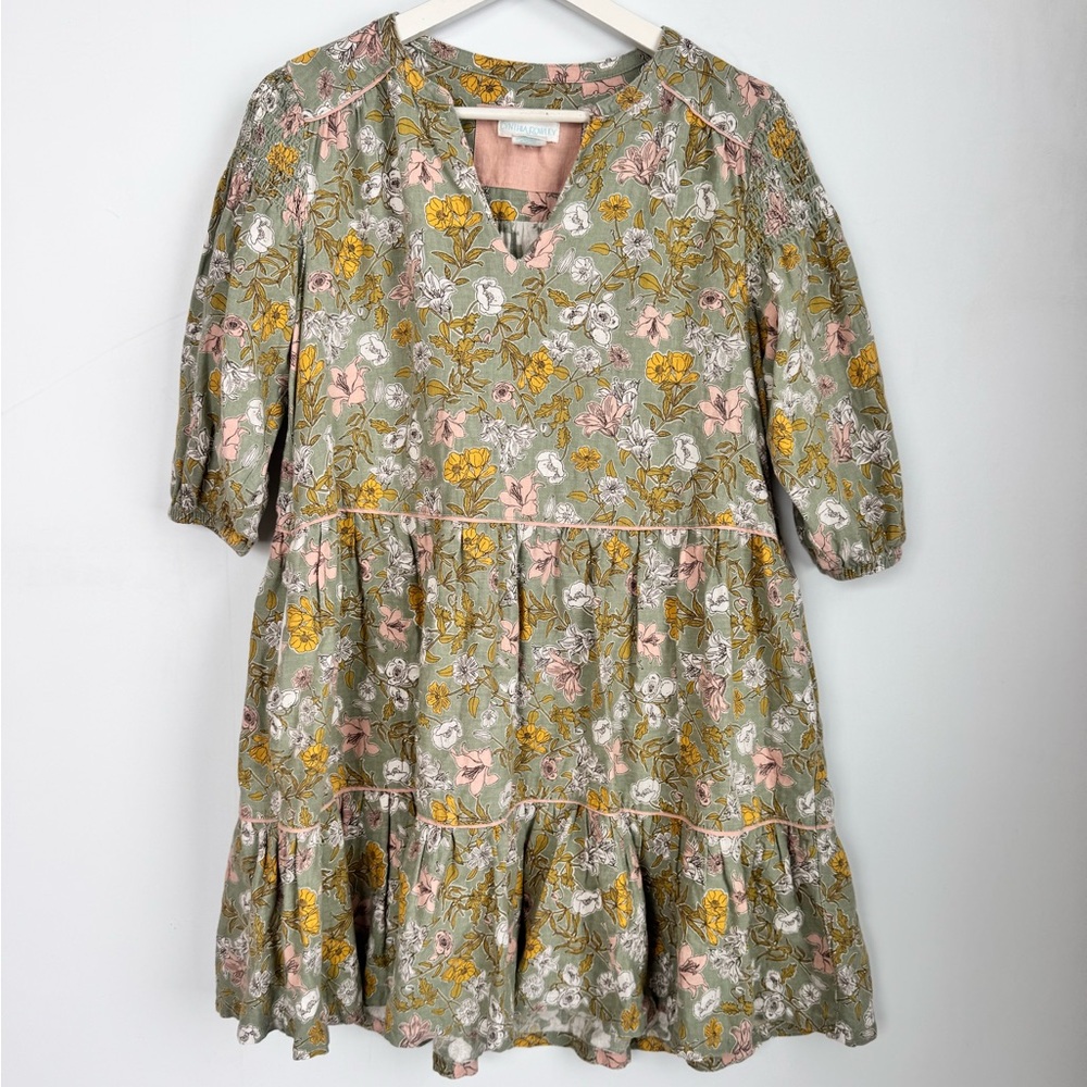 Cynthia Rowley Linen Blend Floral Tiered Flowy Midi Dress Size XS